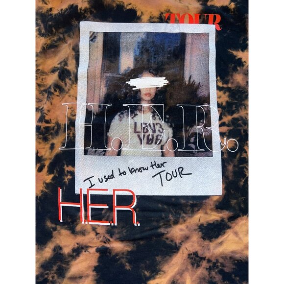 H.E.R. Tie-Dye Graphic Tour T-Shirt Black/Orange Cotton Crewneck Womens Size M - Picture 3 of 5